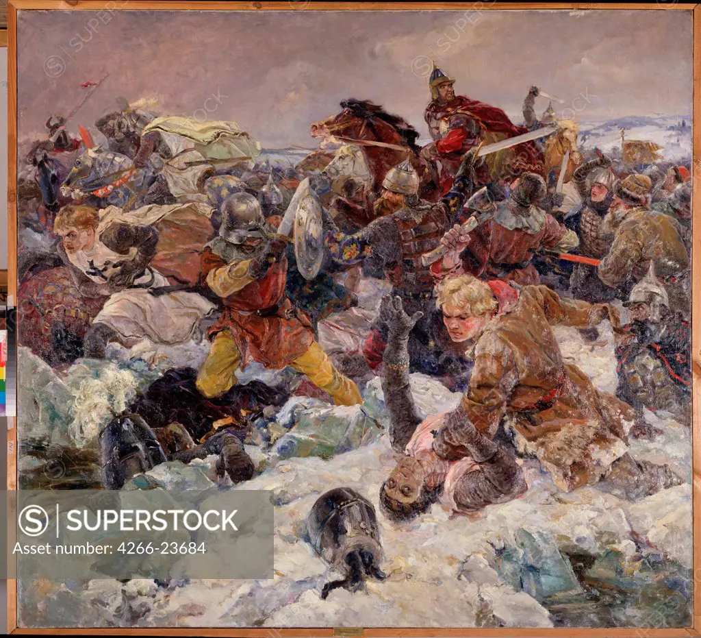 The Battle of the Ice on April 5, 1242 at Lake Peipus by Serov, Vladimir Alexandrovich (1910-1968) Regional K. Savitsky Art Gallery, Pensa 1942 Oil on canvas 200x220 Russia Soviet Art History Painting