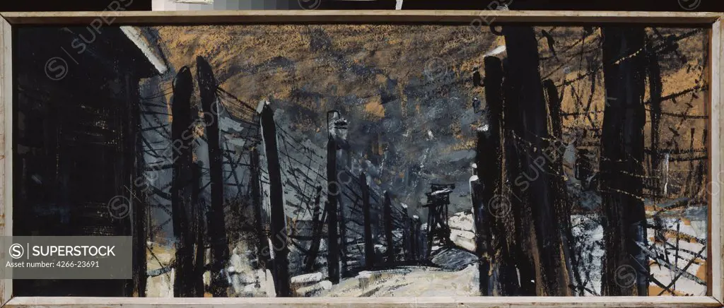 Prisoner-of-war camp. Stage design for the feature film Chistye prudy by Plastinkin, Ivan Nikolayevich (1929-1997) State Museum- and exhibition Centre ROSIZO, Moscow 1967 Gouache and ink on paper 40x100 Russia Theatrical scenic painting Opera, Bal