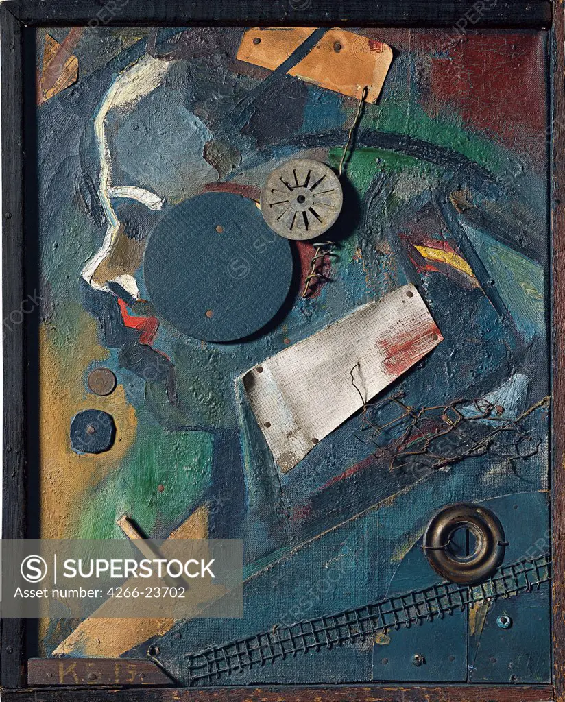 Merzbild 1A (The Psychiatrist) by Schwitters, Kurt (1887-1948) Thyssen-Bornemisza Collections 1919 Oil and collage on canvas 48,5x38,5 Germany Dadaism Genre Painting