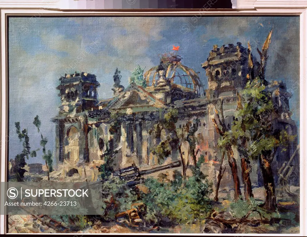 Reichstag. 1945 by Sokolov-Skalya, Pavel Petrovich (1899-1961) State Borodino War and History Museum, Moscow 1945 Oil on canvas 46x59 Russia Soviet Art History Painting