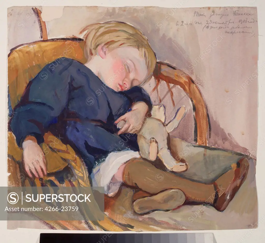 Sleeping Child by Serebriakova, Zinaida Yevgenievna (1884-1967) State A. Pushkin Museum of Fine Arts, Moscow 1908 Tempera on paper Russia Russian Painting, End of 19th - Early 20th cen. Genre Painting