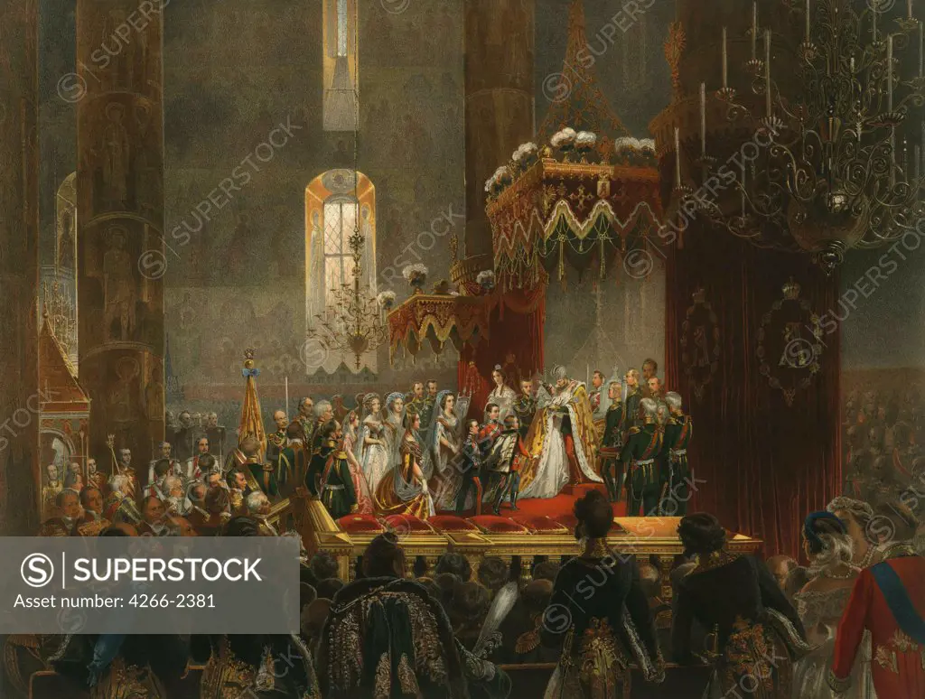 Ceremony by Mihaly Zichy, color lithograph, 1856, 1827-1906, Russia, Moscow, State History Museum,