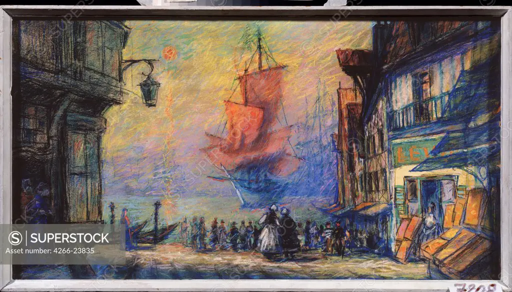 Stage design for the feature film Scarlet Sails by A. Grin by Shengelia, Levan Alexandrovich (*1921) State Museum- and exhibition Centre ROSIZO, Moscow 1961 Pastel on cardboard Russia Theatrical scenic painting Opera, Ballet, Theatre Painting