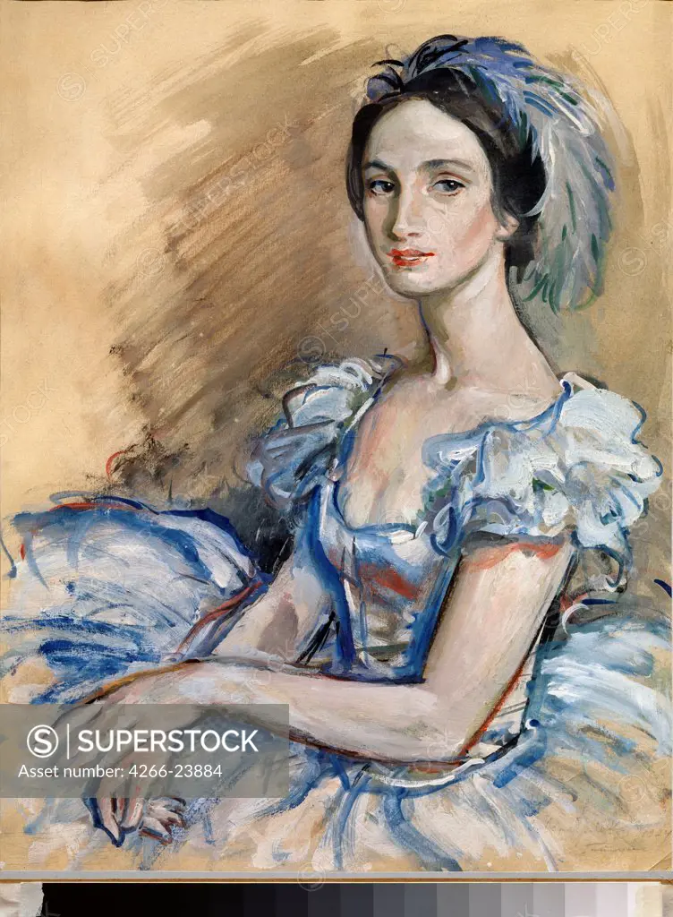 Portrait of the ballet dancer Yekaterina Heidenreich (1897-1981) by Serebriakova, Zinaida Yevgenievna (1884-1967) Private Collection 1922 Watercolour and pastel on paper 40x60 Russia Russian Painting, End of 19th - Early 20th cen. Opera, Ballet, T