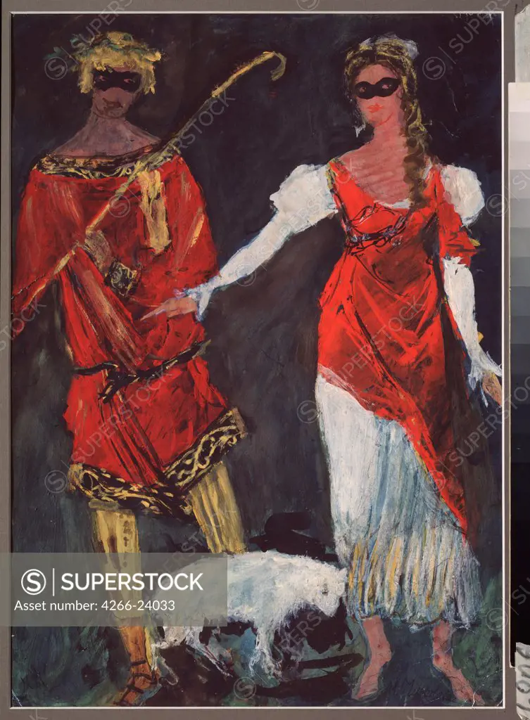 Costume design for the opera Queen of spades by P. Tchaikovsky by Chikovani, Mikhail Grigoryevich (1902-) State P. Tchaikovsky Memorial Museum, Klin 1975 Watercolour, Gouache on Paper Russia Theatrical scenic painting Opera, Ballet, Theatre Paint