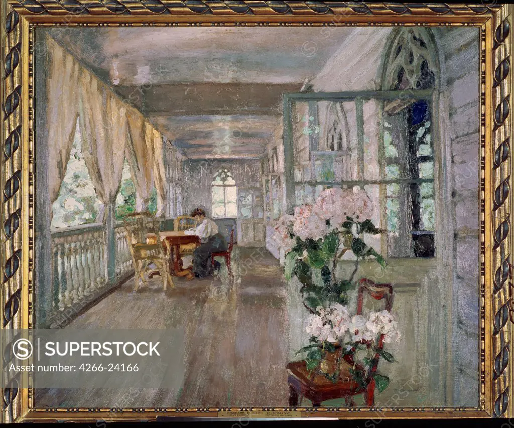Terrace in a manor house by Zhukovsky, Stanislav Yulianovich (1873-1944) State Tretyakov Gallery, Moscow Oil on canvas 78x89 Russia Russian Painting, End of 19th - Early 20th cen. Architecture, Interior Painting