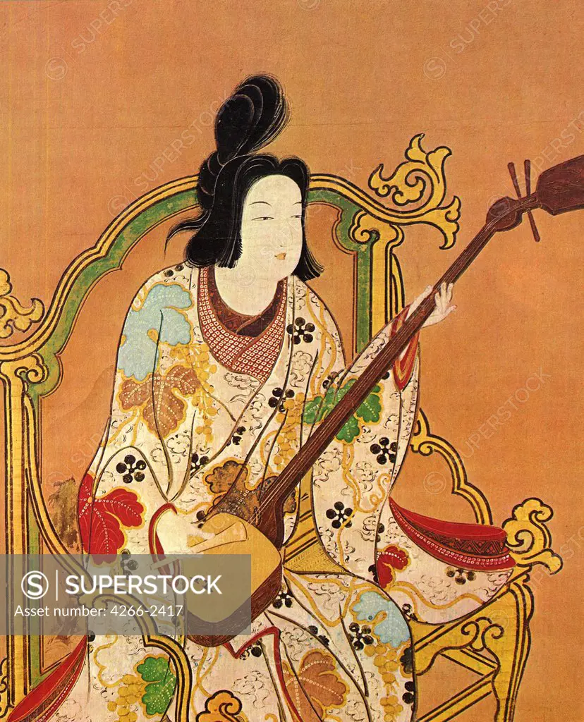 Japanese musician by anonymous watercolor on silk, 17th century, Honolulu Academy of Arts