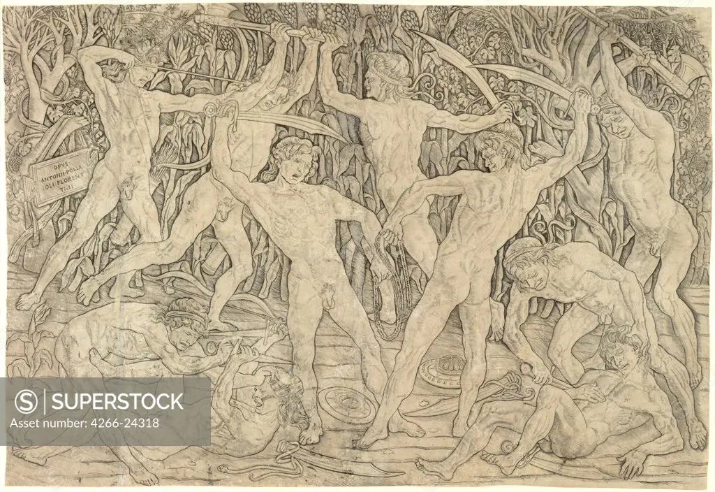 The Battle of the Nudes by Pollaiuolo, Antonio (ca 1431-1498) Museum Boijmans Van Beuningen, Rotterdam 1470s Etching 39,7x57,7 Italy, Florentine School Renaissance Genre Graphic arts