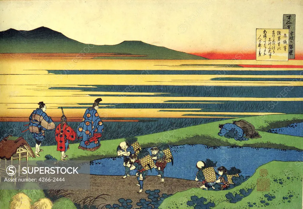 People working on fields by Katsushika Hokusai, color woodcut, circa 1830, 1760-1849, Russia, St. Petersburg, State Hermitage