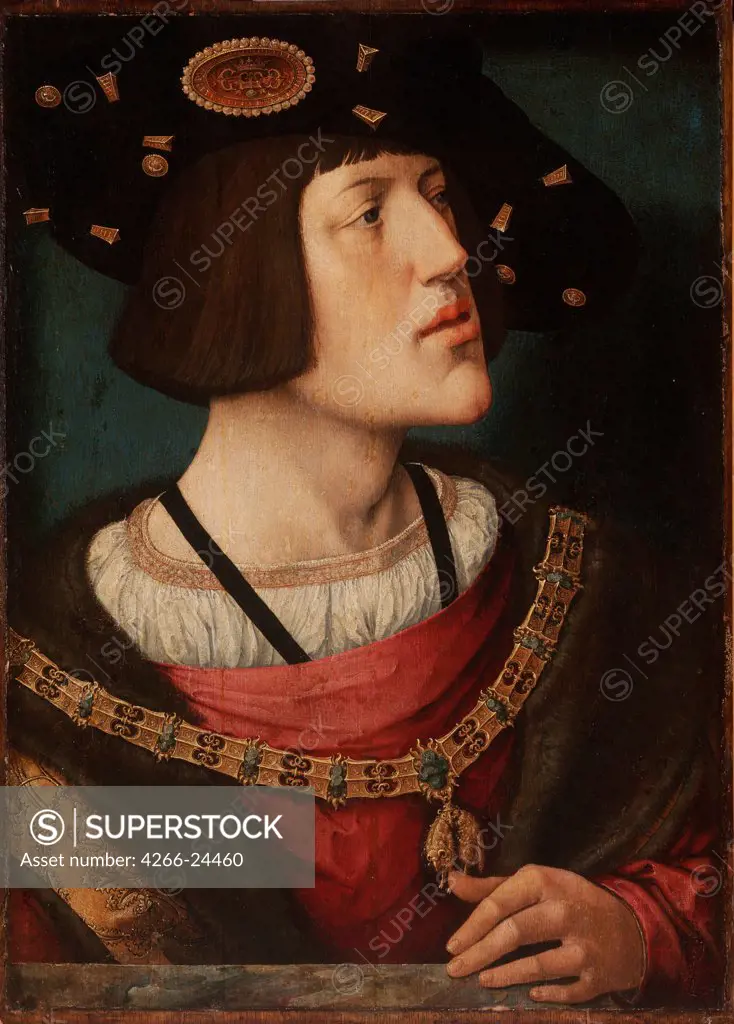 Portrait of Charles V of Spain (1500-1558) by Orley, Bernaert, van (1488-1541) Szepmuveszeti Muzeum, Budapest 1519 Oil on wood 71,5x51,5 The Netherlands Early Netherlandish Art Portrait Painting