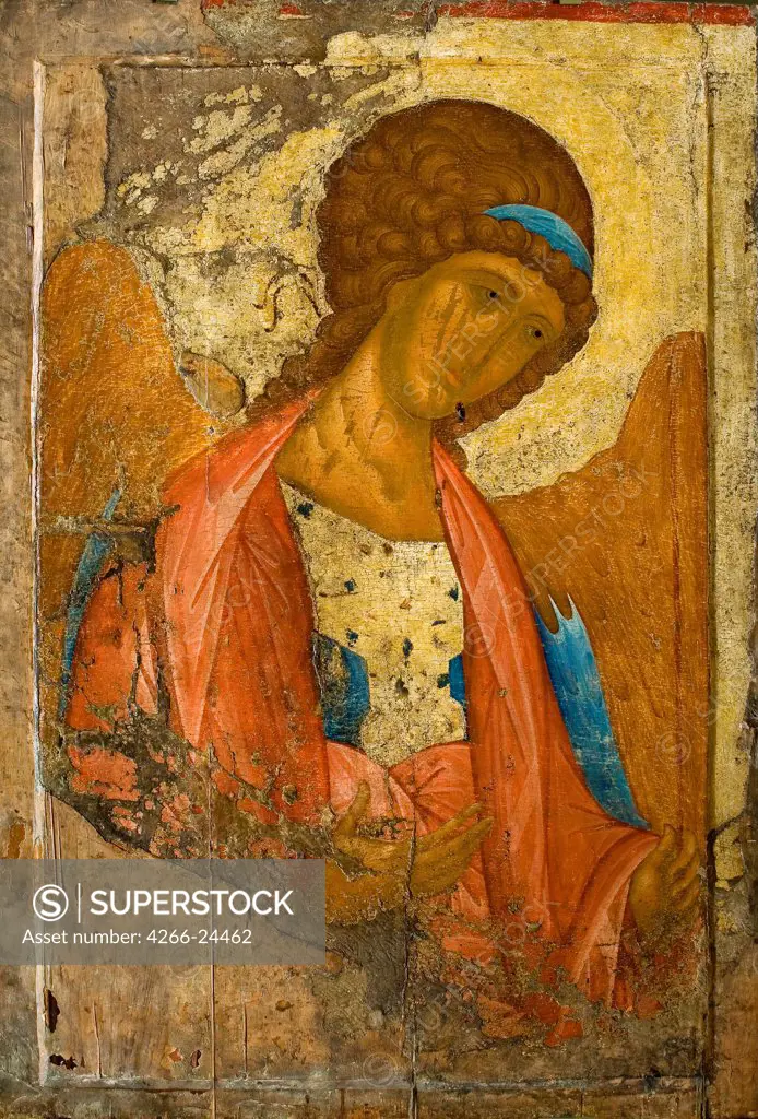 Saint Michael the Archangel by Rublev, Andrei (1360/70-1430) State Tretyakov Gallery, Moscow c.1410 Tempera on panel 158x108 Russia Russian icon painting Bible Painting