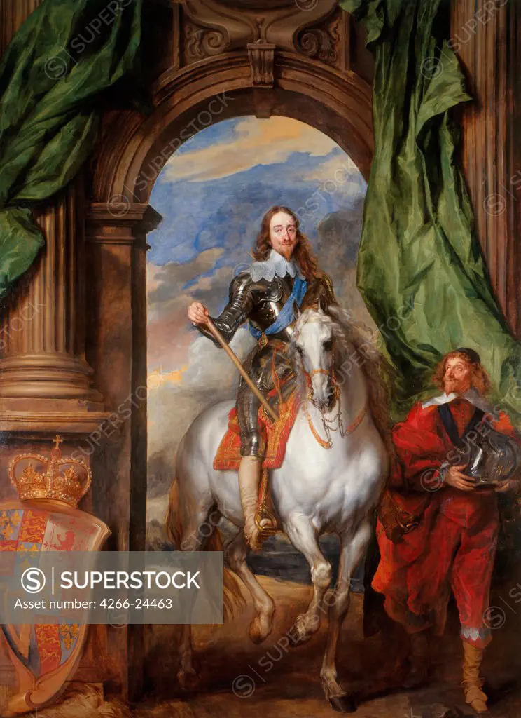Equestrian portrait of Charles I, King of England  (1600-1649) with M. de St Antoine by Dyck, Sir Anthonis, van (1599-1641) Royal Collection, London 1633 Oil on canvas 370x265 Flanders Baroque Portrait,Bible Painting