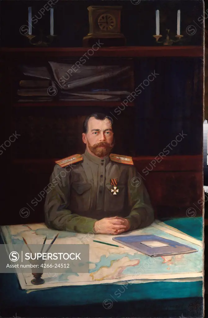 Portrait of Emperor Nicholas II (1868-1918) by Shesterikov, Nikolai   State Open-air Museum Palace Gatchina, St. Petersburg 1916 Oil on canvas 176x116 Russia Russian Painting, End of 19th - Early 20th cen. Portrait Painting
