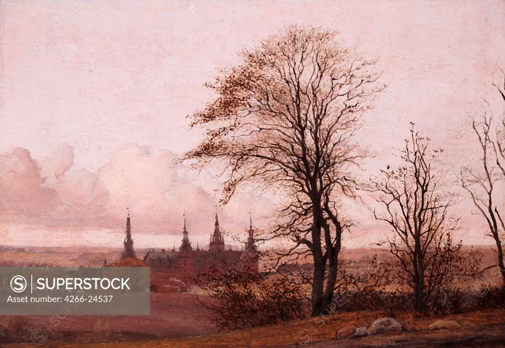 Autumn Landscape. Frederiksborg Castle in the Middle Distance by Kobke, Christen Schiellerup (1810-1848) Ny Carlsberg Glyptotek 1837-1838 Oil on canvas 25,5x35,5 Denmark Romanticism Landscape Painting