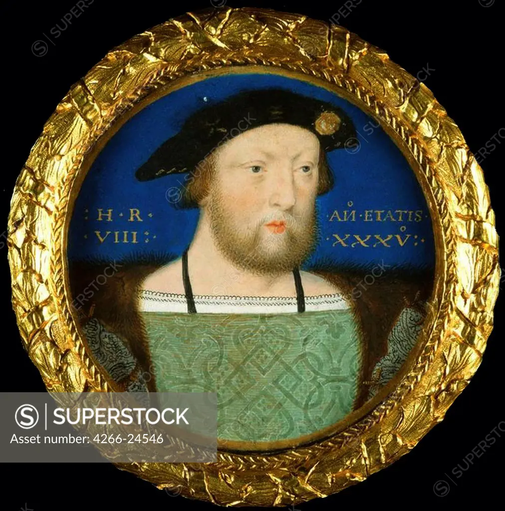 Portrait of King Henry VIII of England by Horenbout (Hornebolte), Lucas (1490/95-1544) Royal Collection, London c. 1525 Watercolour on parchment Flanders Early Netherlandish Art Portrait Painting