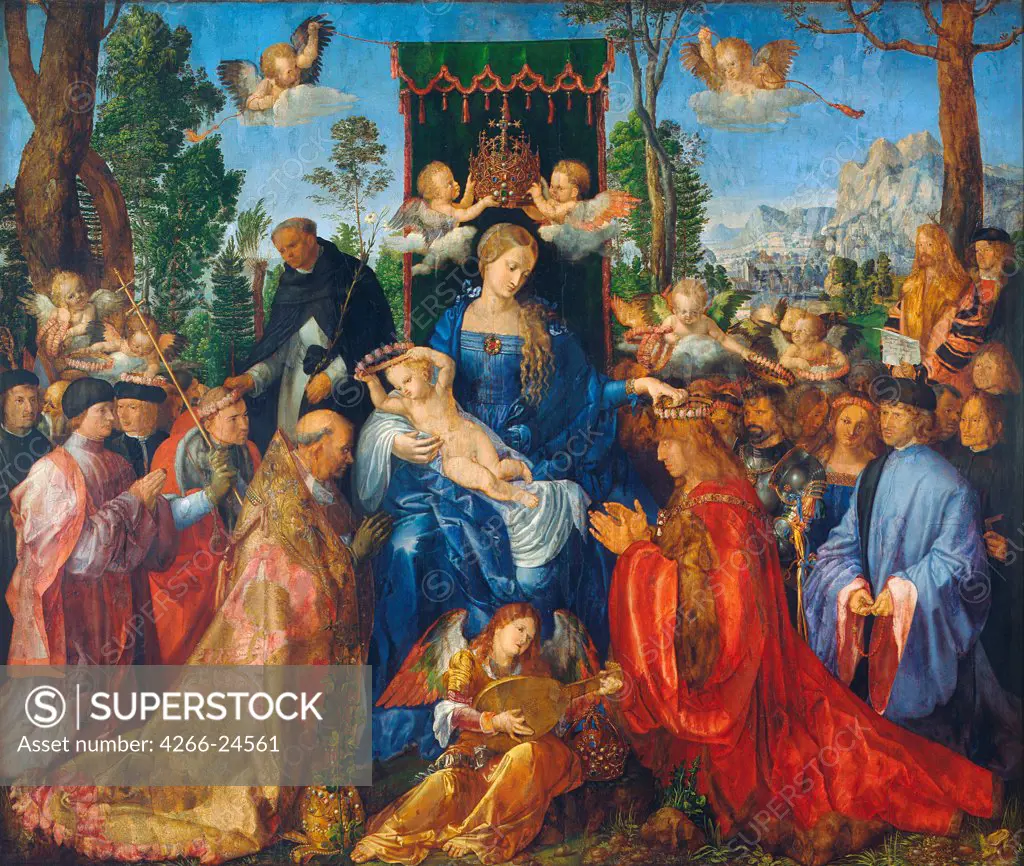 The Feast of the Rose Garlands by Durer, Albrecht (1471-1528) National Gallery, Prague 1506 Oil on wood 162194,5 Germany Renaissance Bible Painting