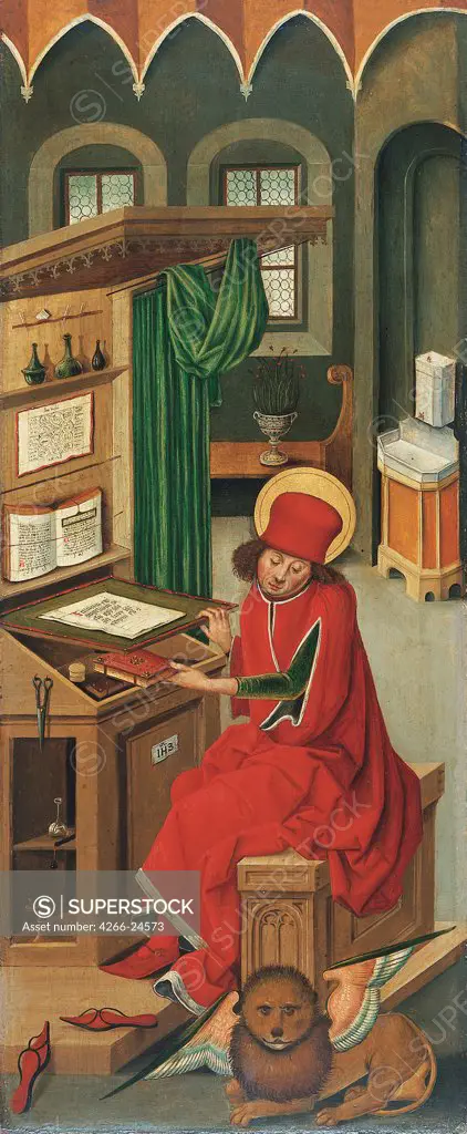 Saint Mark the Evangelist by Malesskircher, Gabriel (ca. 1425-1495) Thyssen-Bornemisza Collections 1478 Oil on wood 77,1x32,2 Germany Renaissance Bible Painting