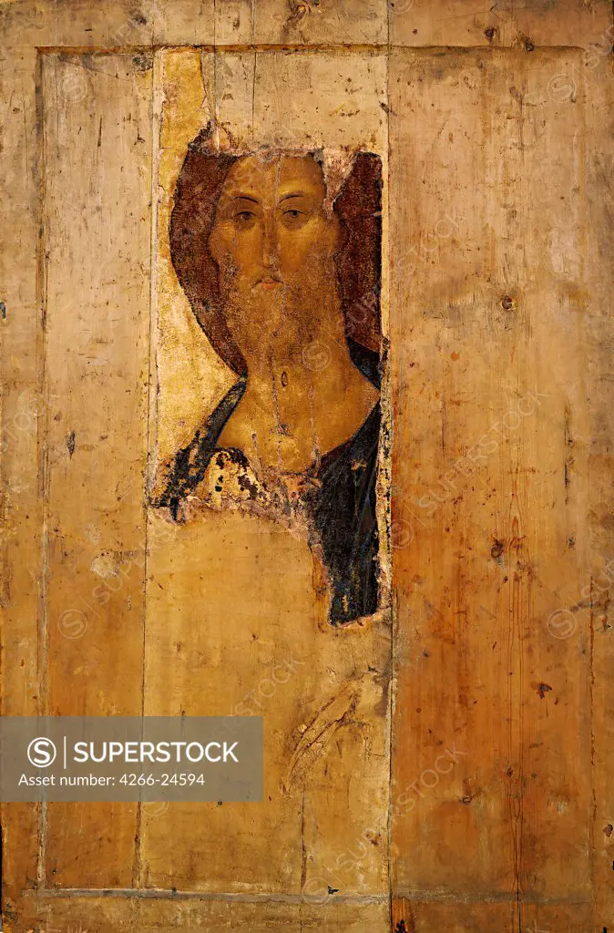 Salvator Mundi (Saviour of the World) by Rublev, Andrei (1360/70-1430) State Tretyakov Gallery, Moscow c.1410 Tempera on panel 158x108 Russia Russian icon painting Bible Painting