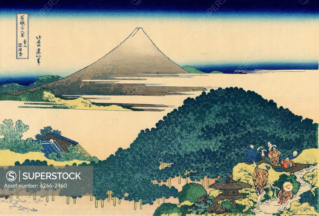 Mount Fuji by Katsushika Hokusai, color woodcut, 1830-1833, 1760-1849, Russia, Moscow, State A. Pushkin Museum of Fine Arts, 25x37
