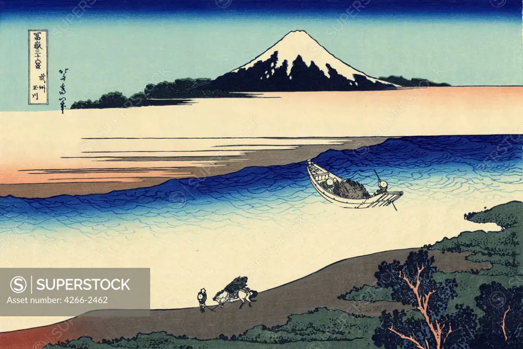 Mount Fuji by Katsushika Hokusai, color woodcut, 1830-1833, 1760-1849, Russia, Moscow, State A. Pushkin Museum of Fine Arts, 25x37