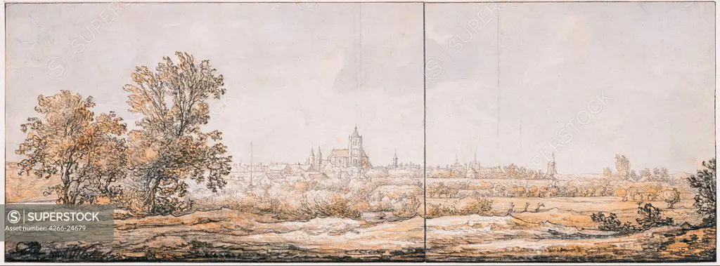 View of Arnhem from the South by Cuyp, Aelbert (1620-1691) Albertina, Vienna c. 1645 Watercolour, white colour, black chalk on paper Holland Baroque Landscape Graphic arts