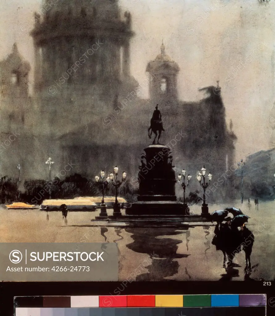 Saint Petersburg. The Saint Isaac's Cathedral at the rain by Semyonov, Boris Alexeyevich (*1939) State Tretyakov Gallery, Moscow 1961 Watercolour on paper Russia Modern Landscape Painting