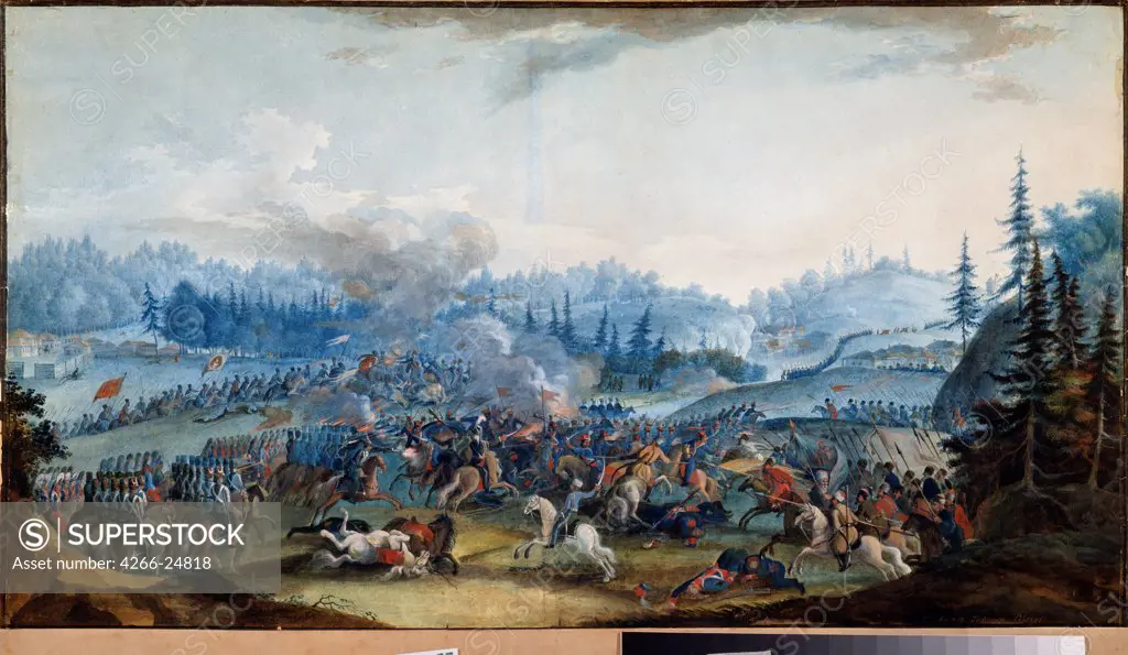 A scene from the Russo-Turkish War by Sergeyev, Gavriil Sergeyevich (1770s-1816) State A. Pushkin Museum of Fine Arts, Moscow 1801 Gouache on paper 48,4x86,5 Russia Russian Painting of 19th cen. History Painting