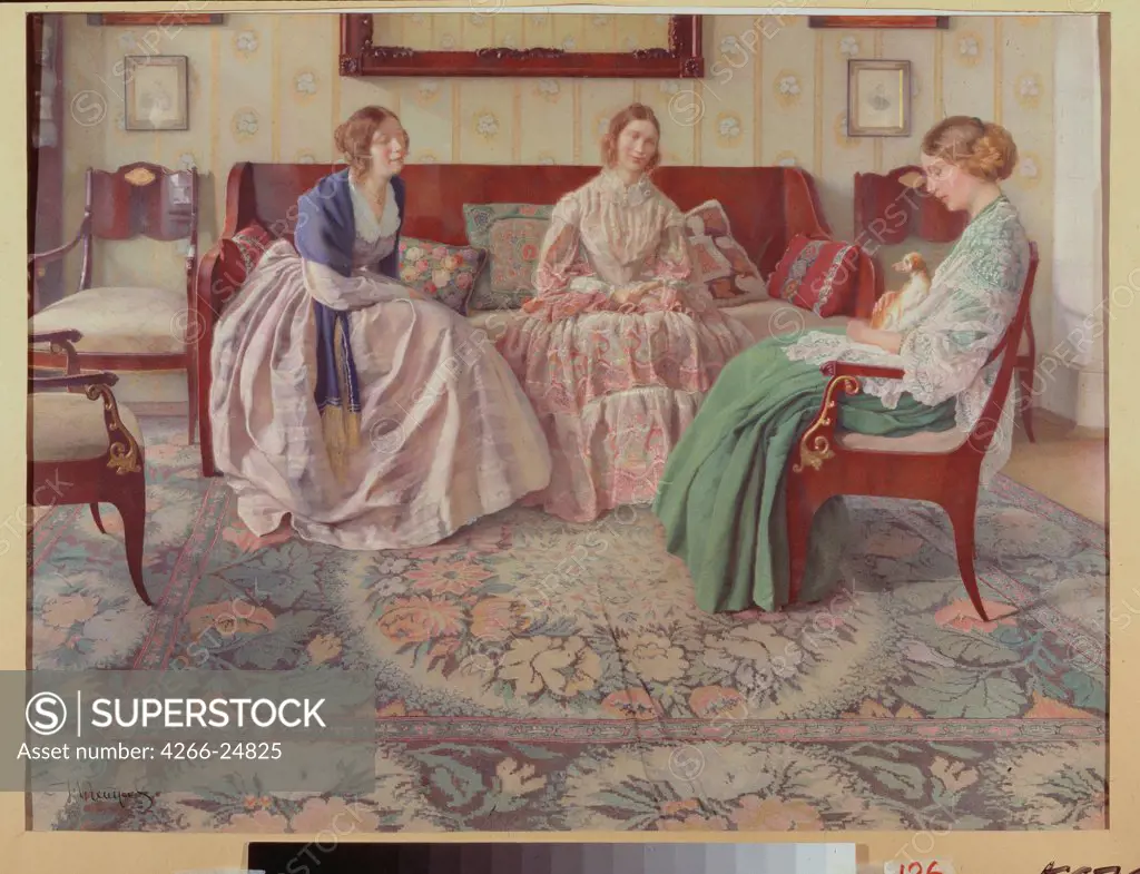 Three Ladies by Petrov, Nikolai Filippovich (1872-1941) Regional K. Savitsky Art Gallery, Pensa 1916 Oil on canvas 51,5x66,6 Russia Art Nouveau Genre Painting