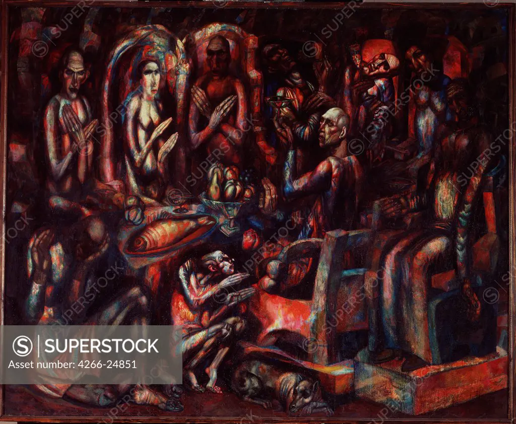 Feast of the Kings by Filonov, Pavel Nikolayevich (1883-1941) State Russian Museum, St. Petersburg 1913 Oil on canvas 175x215 Russia Russian avant-garde Mythology, Allegory and Literature Painting
