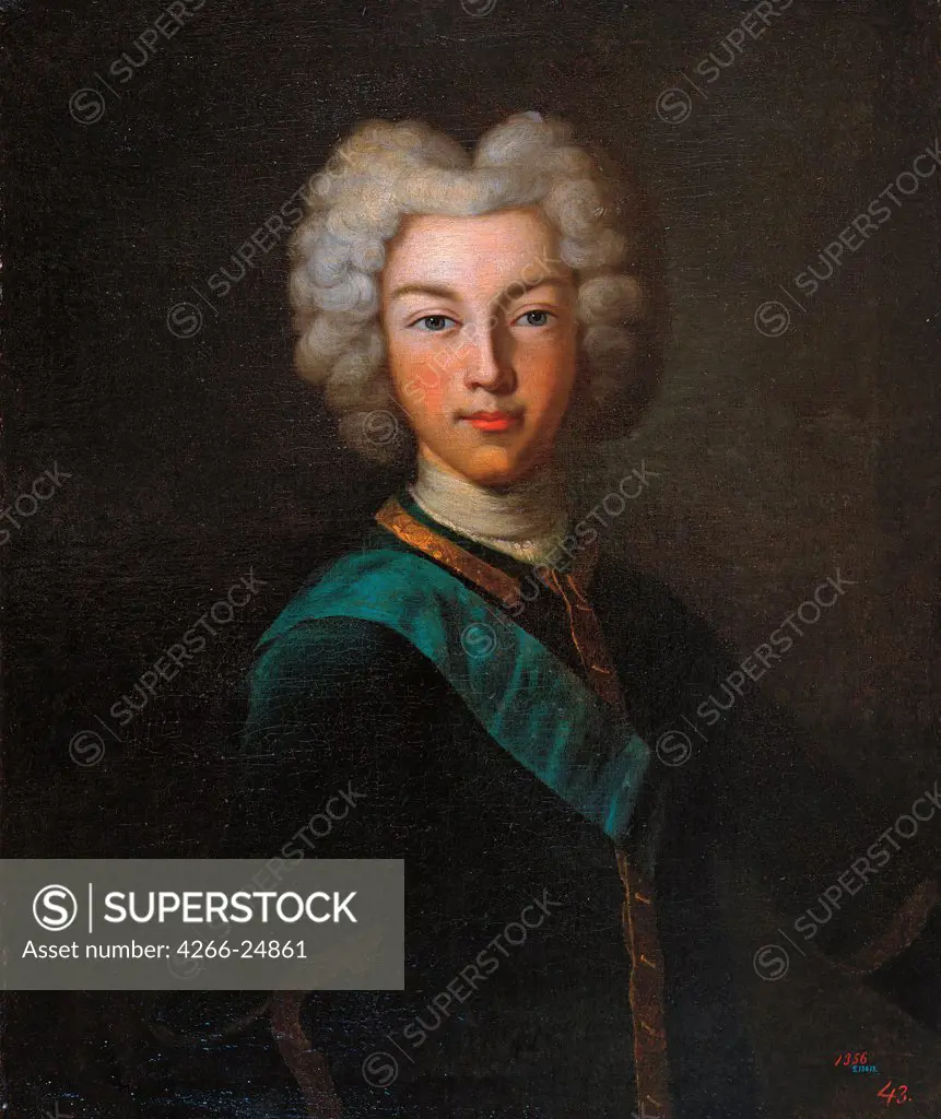 Portrait of the Tsar Peter II of Russia (1715-1730) by Luedden, Johann Paul (-1739) State Open-air Museum Pavlovsk Palace, St. Petersburg End 1720s Oil on canvas Germany Rococo Portrait Painting