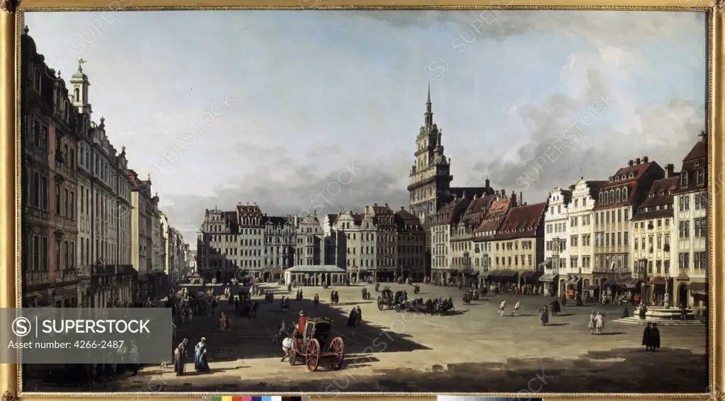 City square in Dresden by Bernardo Bellotto, oil on canvas, 1750-1752, 1720-1780, Venetian School, Russia, Moscow, State A. Pushkin Museum of Fine Arts, 135x241