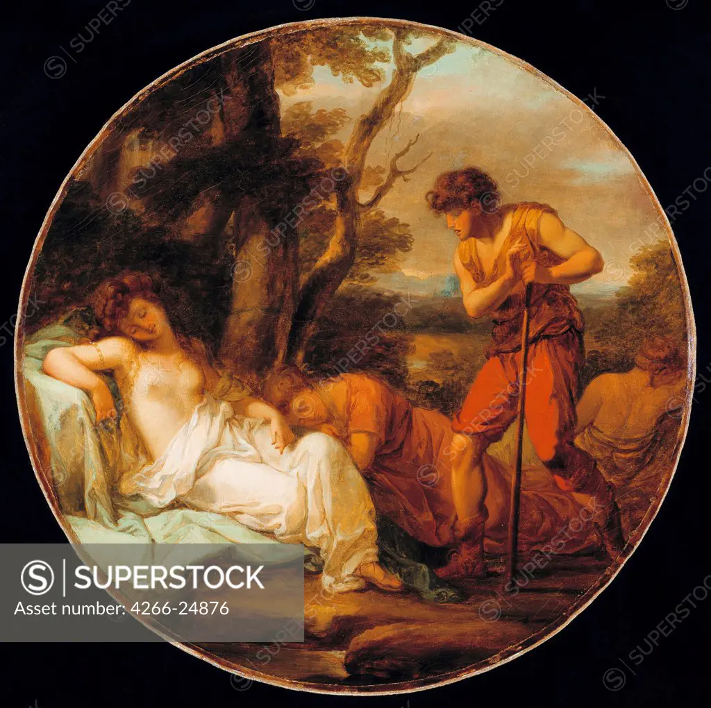 Cymon and Iphigenia by Kauffmann, Angelika (1741-1807) Private Collection c. 1780 Oil on canvas D 62,2 Schwitzerland Classicism Mythology, Allegory and Literature Painting