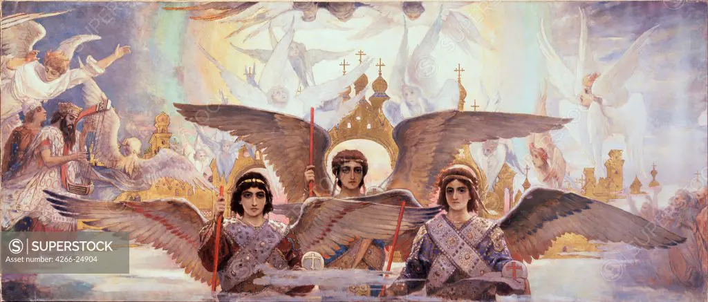 Before the Paradies (Central part) by Vasnetsov, Viktor Mikhaylovich (1848-1926) State Tretyakov Gallery, Moscow 1885-1896 Oil on canvas 205x1446 Russia Russian Painting, End of 19th - Early 20th cen. Bible Painting