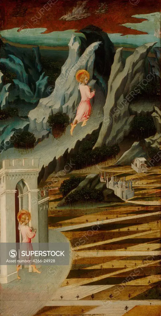 Saint John the Baptist Entering the Wilderness by Giovanni di Paolo (ca 1403-1482) Art Institute of Chicago 1455-1460 Tempera on panel 68,5x36,2 Italy, School of Siena Renaissance Bible Painting