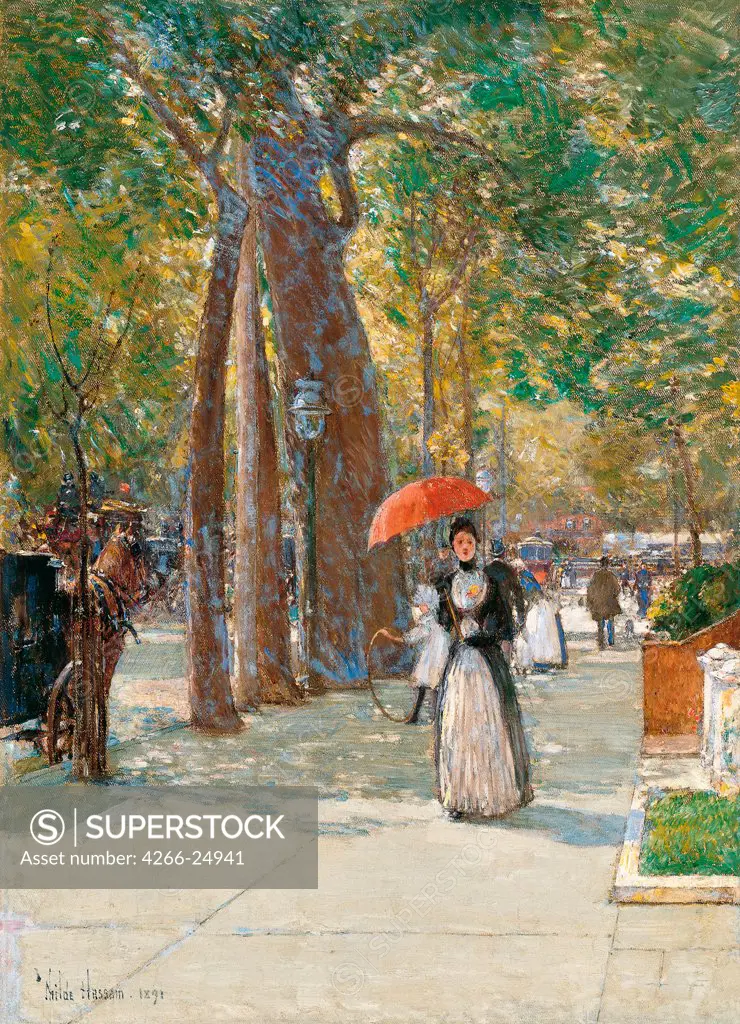 Fifth Avenue at Washington Square, New York by Hassam, Childe (1859-1935) Thyssen-Bornemisza Collections 1891 Oil on canvas 56x40,6 The United States Impressionism Landscape Painting