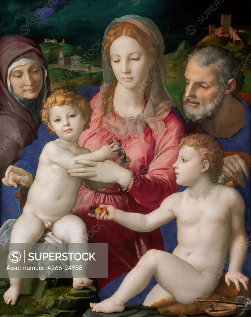 The Holy Family with Saints Anne and John the Baptist by Bronzino, Agnolo (1503-1572) Art History Museum, Vienne 1546 Oil on wood 127x101,5 Italy, Florentine School Renaissance Bible Painting