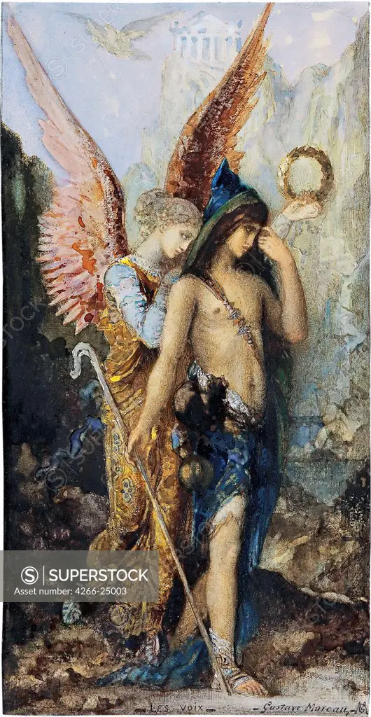The Voices by Moreau, Gustave (1826-1898) Thyssen-Bornemisza Collections c. 1880 Watercolour, Gouache on Paper 22x12 France Symbolism Mythology, Allegory and Literature Painting