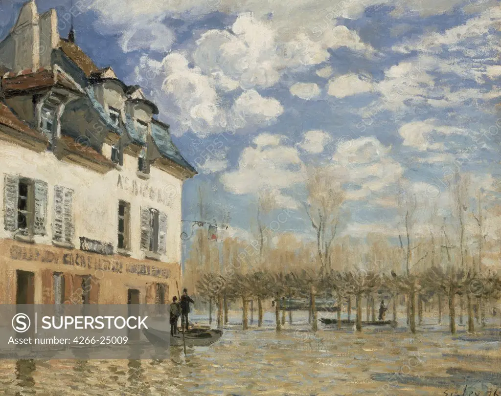 Boat in the Flood at Port Marly by Sisley, Alfred (1839-1899) Musee d'Orsay, Paris c. 1876 Oil on canvas 50,4x61 France Impressionism Landscape Painting