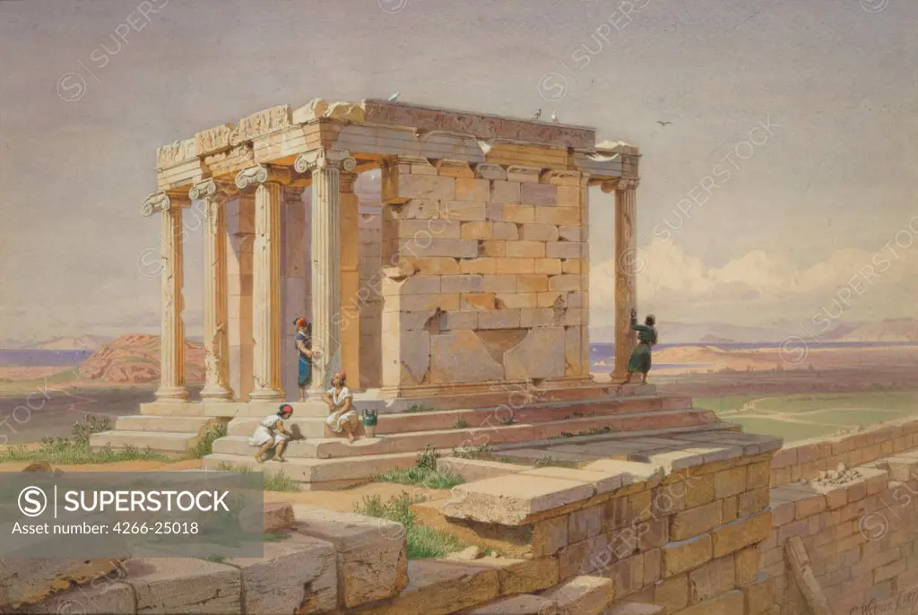 The Temple of Athena Nike. View from the North-East by Werner, Carl Friedrich Heinrich (1808-1894) Benaki Museum, Athens 1877 Oil on canvas 32x55 Germany Romanticism Architecture, Interior,Landscape Painting