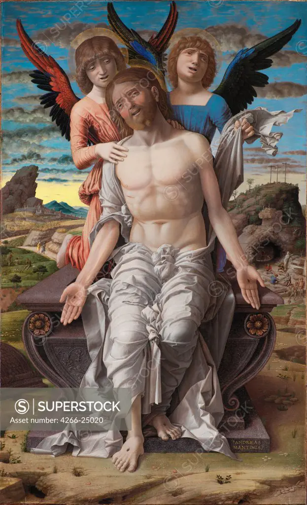 Christ as the Suffering Redeemer by Mantegna, Andrea (1431-1506) Statens Museum for Kunst, Copenhagen 1489 Tempera on panel 83x51 Italy, School of Mantua Renaissance Bible Painting