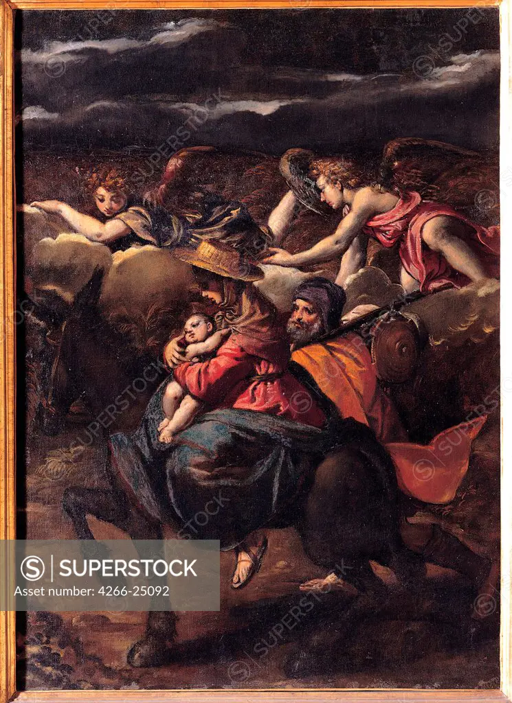 The Flight into Egypt by Scarsellino (Scarsella), Ippolito (1551-1620) Musei Capitolini, Rome 1585 Oil on canvas 101x73 Italy, School of Ferrara Mannerism Bible Painting
