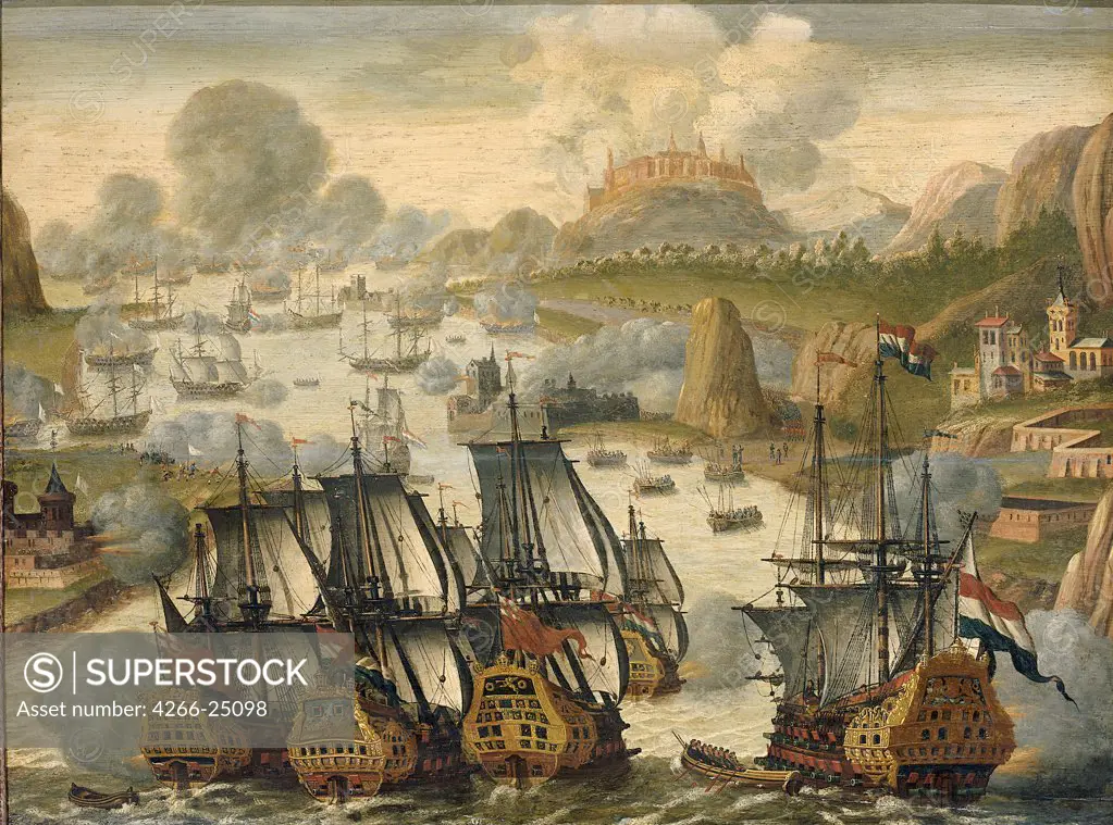 The Sea Battle of Vigo Bay, 23 October 1702 by Netherlandish master   Rijksmuseum, Amsterdam ca 1705 Oil on wood 59x82,5 The Netherlands Baroque History Painting