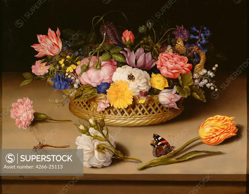 Still Life with flowers by Bosschaert, Ambrosius, the Elder (1573-1621) J. Paul Getty Museum, Los Angeles 1614 Oil on copper 28,6x38,1 Flanders Baroque Still Life Painting