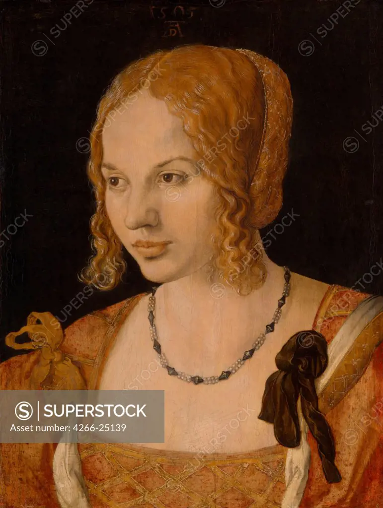 Portrait of a Young Venetian Woman by Durer, Albrecht (1471-1528) Art History Museum, Vienne 1505 Oil on wood 32,5x24,5 Germany Renaissance Portrait Painting