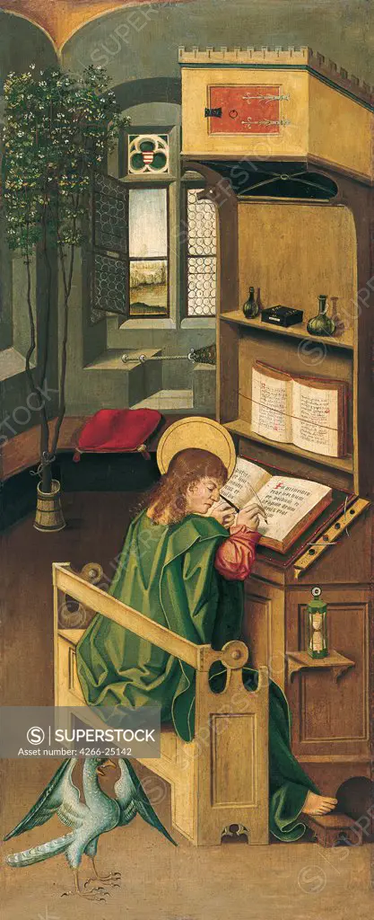 Saint John the Evangelist by Malesskircher, Gabriel (ca. 1425-1495) Thyssen-Bornemisza Collections 1478 Oil on wood 77,2x32,2 Germany Renaissance Bible Painting