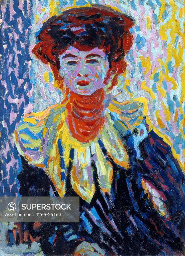 Doris with Ruff Collar by Kirchner, Ernst Ludwig (1880-1938) Thyssen-Bornemisza Collections c. 1906 Oil on cardboard 71,9x52,5 Germany Expressionism Portrait Painting