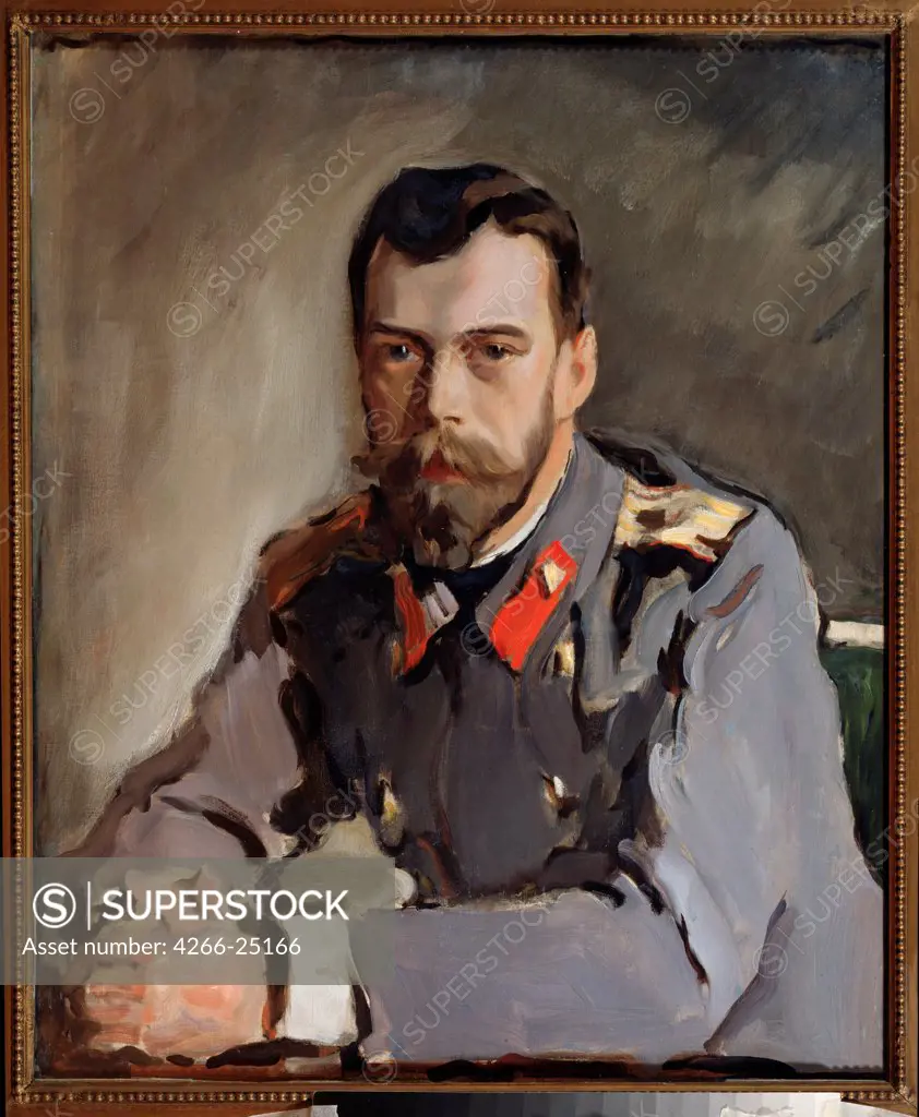 Portrait of Emperor Nicholas II (1868-1918) by Serov, Valentin Alexandrovich (1865-1911) State Tretyakov Gallery, Moscow 1900 Oil on canvas 71x58,8 Russia Russian Painting, End of 19th - Early 20th cen. Portrait Painting