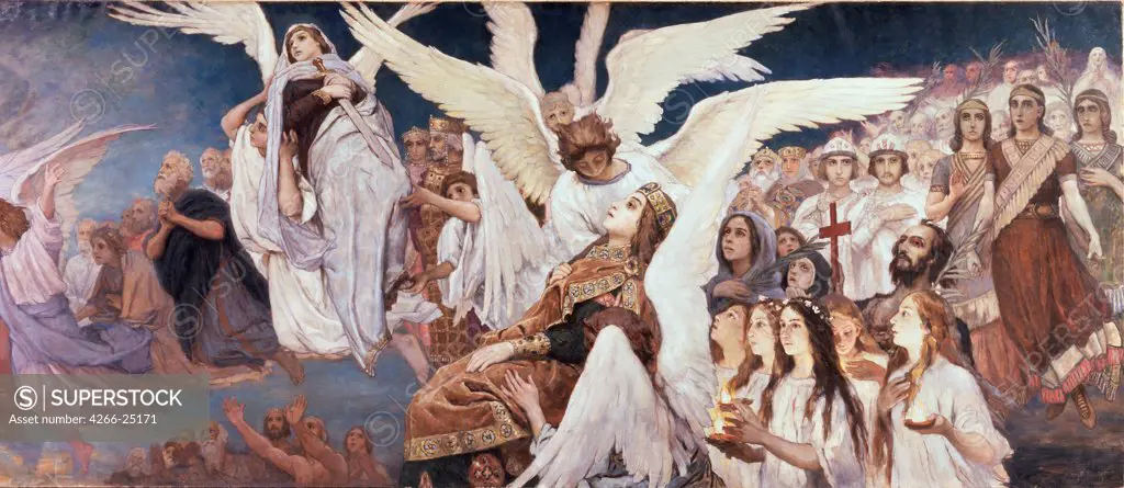 Before the Paradise (Right part) by Vasnetsov, Viktor Mikhaylovich (1848-1926) State Tretyakov Gallery, Moscow 1885-1896 Oil on canvas 205x1446 Russia Russian Painting, End of 19th - Early 20th cen. Bible Painting
