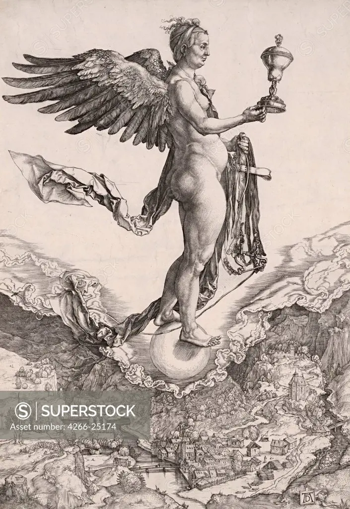 Nemesis by Durer, Albrecht (1471-1528) State A. Pushkin Museum of Fine Arts, Moscow ca 1501-1502 Woodcut Germany Renaissance Mythology, Allegory and Literature Graphic arts