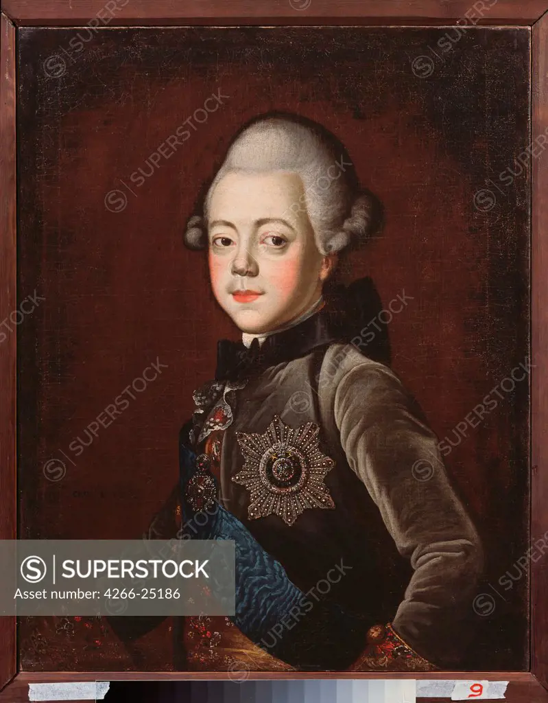 Portrait of Grand Duke Pavel Petrovich (1754-1801) as child by Serdyukov, Grigori (1744-1785) State Open-air Museum Rostov Kremlin, Rostov 1770 Oil on canvas 72x57,6 Russia Russian Art of 18th cen. Portrait Painting